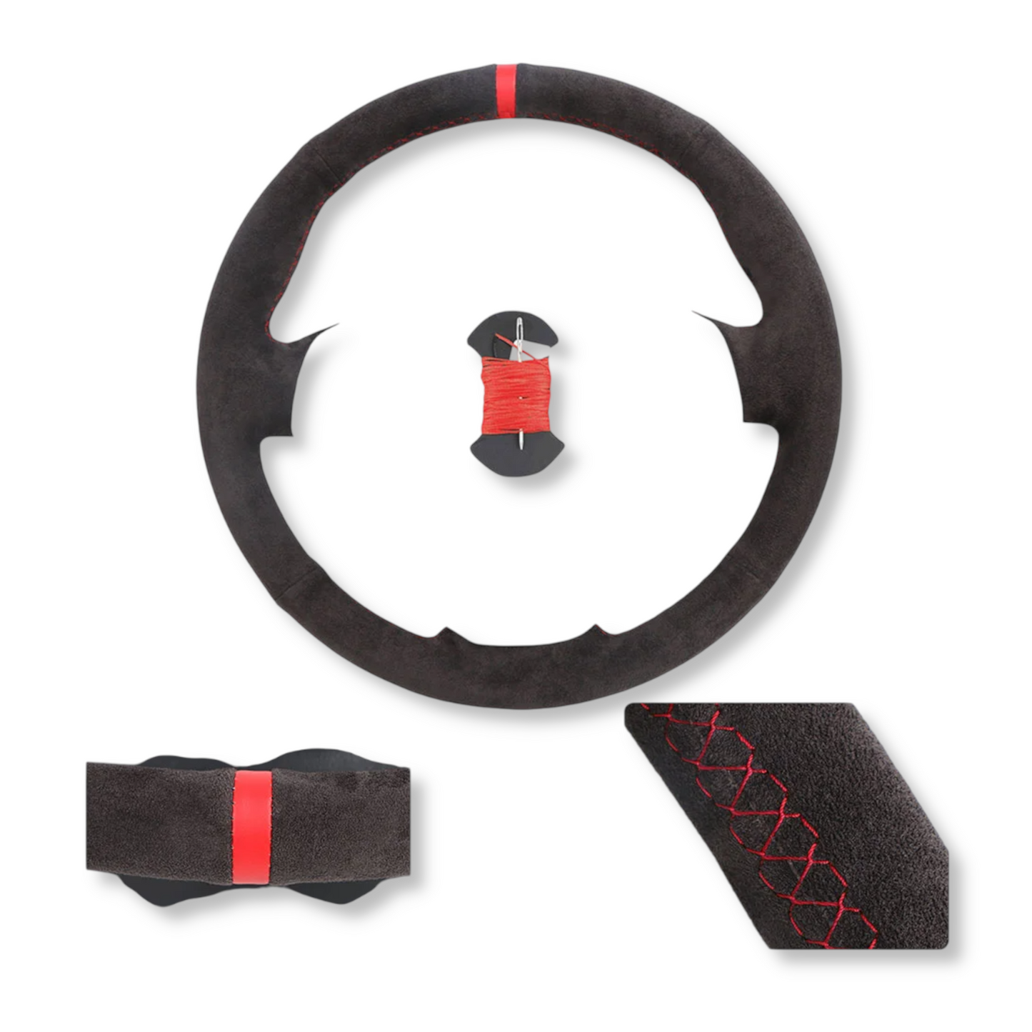 Couvre volant surpiqûre rouge cuir ou alcantara pour Peugeot 206