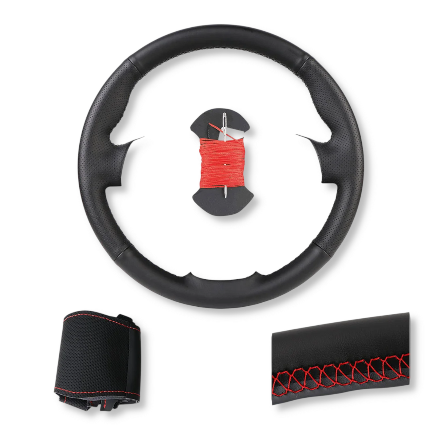 Couvre volant surpiqûre rouge cuir ou alcantara pour Peugeot 206