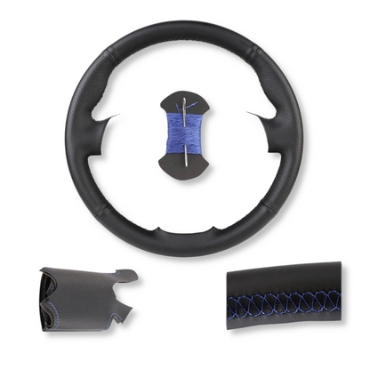 Couvre volant surpiqûre bleu cuir ou alcantara pour Peugeot 206