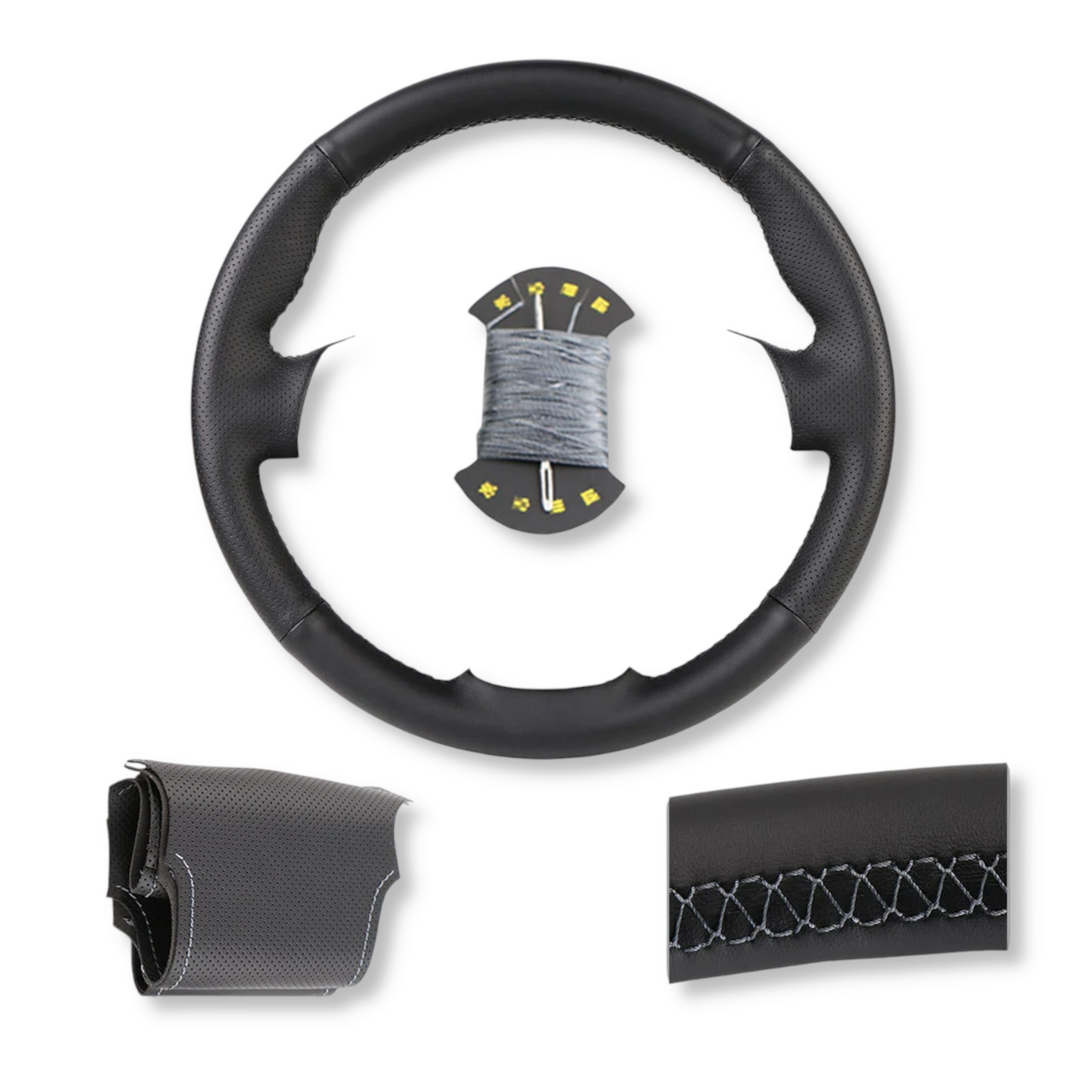 Couvre volant cuir surpiqûre grise pour Peugeot 206