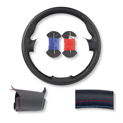 Couvre volant cuir surpiqûre bleu et rouge pour Peugeot 206