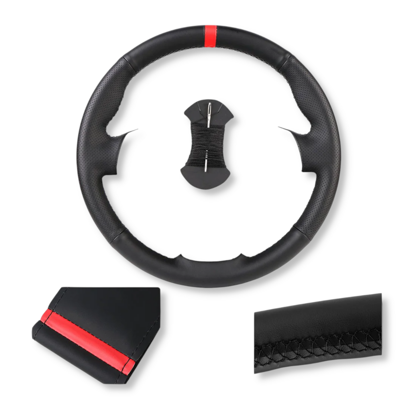 Couvre volant surpiqûre noire cuir ou alcantara pour Peugeot 206