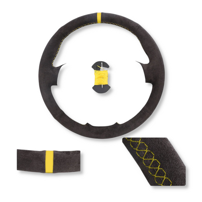 Couvre volant surpiqûre jaune cuir ou alcantara pour Peugeot 206