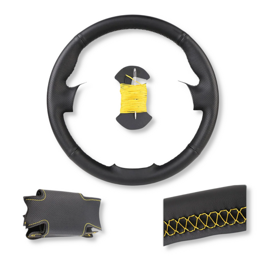 Couvre volant surpiqûre jaune cuir ou alcantara pour Peugeot 206