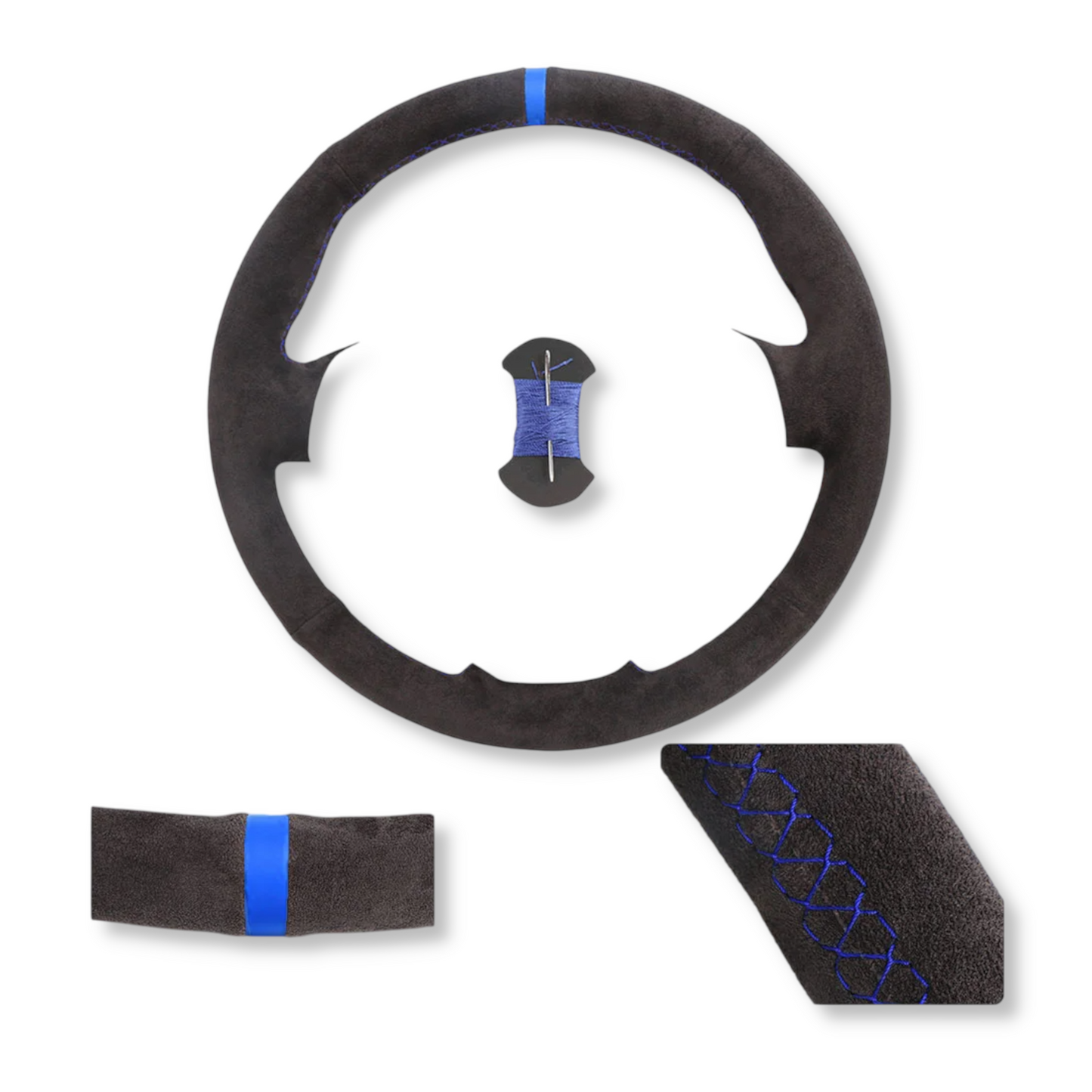 Couvre volant surpiqûre bleu cuir ou alcantara pour Peugeot 206