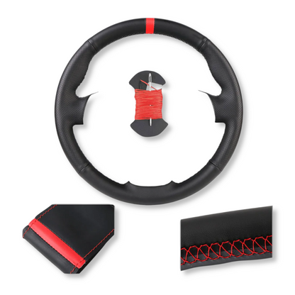 Couvre volant surpiqûre rouge cuir ou alcantara pour Peugeot 206