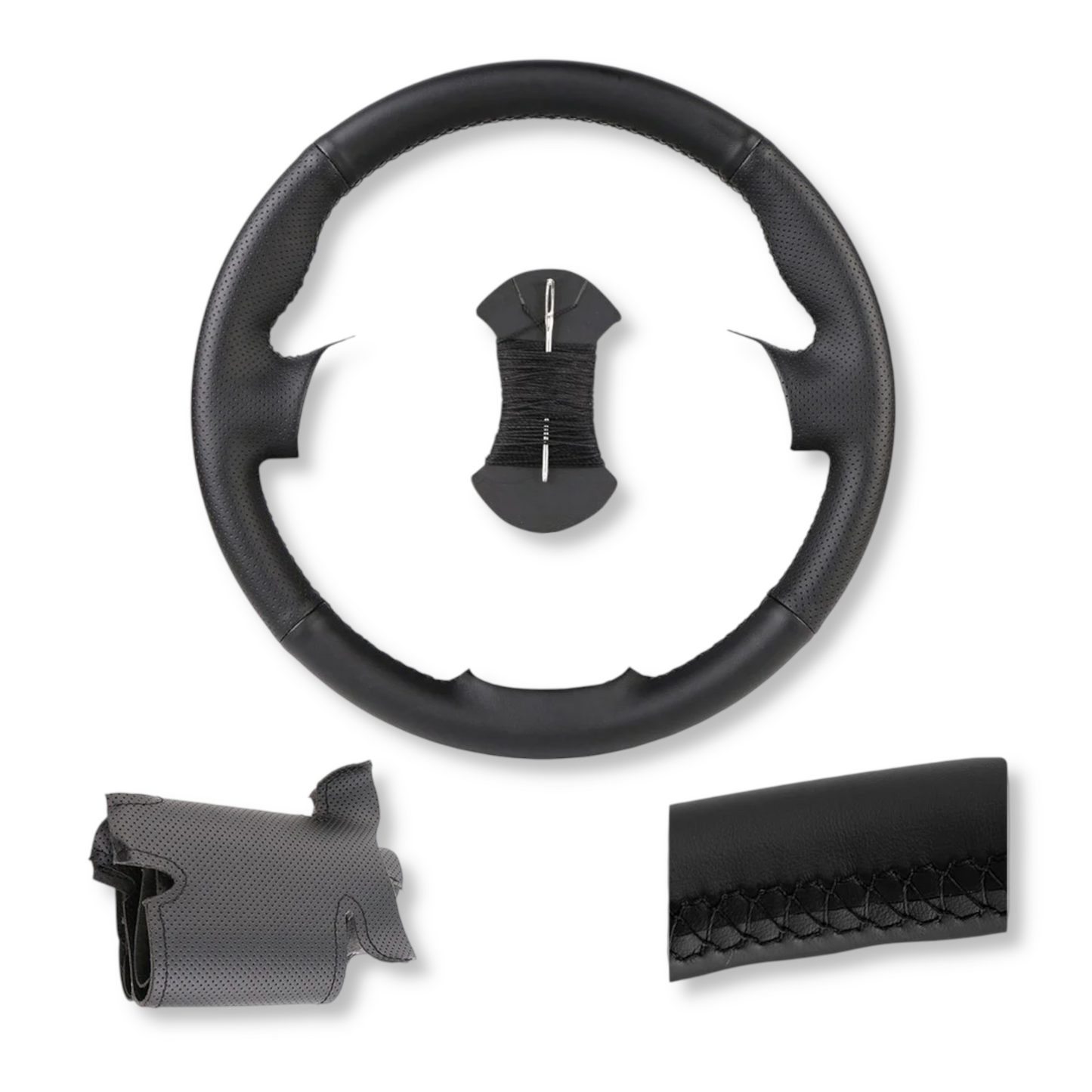 Couvre volant surpiqûre noire cuir ou alcantara pour Peugeot 206