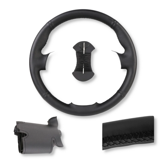 Couvre volant surpiqûre noire cuir ou alcantara pour Peugeot 206